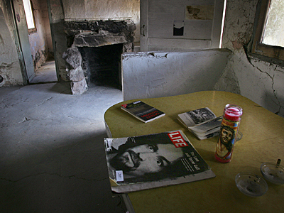 A Life magazine with a photo of Charles Manson on the cover sits on a kitchen table in the abandoned Barker Ranch house in Calif. (AP)<br /><br />