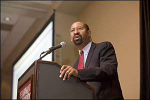 Mayor-elect Michael Nutter challenges those attending the Great Expectations Citizens Convention to stop dreaming and make change happen. His words were met with many rounds of applause by the more than 500 attendees who gathered Dec. 2 at the Pennsylvania Convention Center to contribute to the Citizens Agenda.