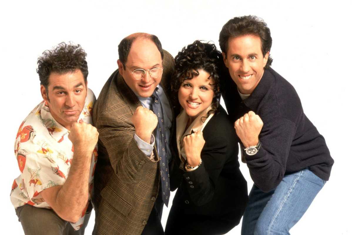 The cast of NBC's "Seinfeld," poses in this undated promotional photo provided by NBC Universal. Pictured from left are:  Michael Richards as Kramer, Jason Alexander as George Costanza, Julia Louis-Dreyfus as Elaine Benes and Jerry Seinfeld as himself. (AP Photo/Columbia/TriStar Television Distribution)