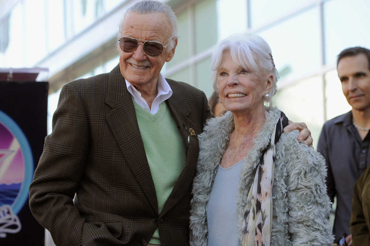 Comic book creator Stan Lee poses with his wife, Joan, after he received a star on the Hollywood Walk of Fame in Los Angeles on Jan. 4, 2011. 