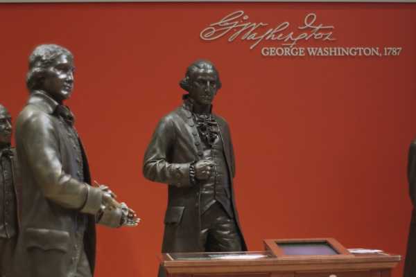 Washington sculpture in the National Constitution Center's Signers' Hall. 
