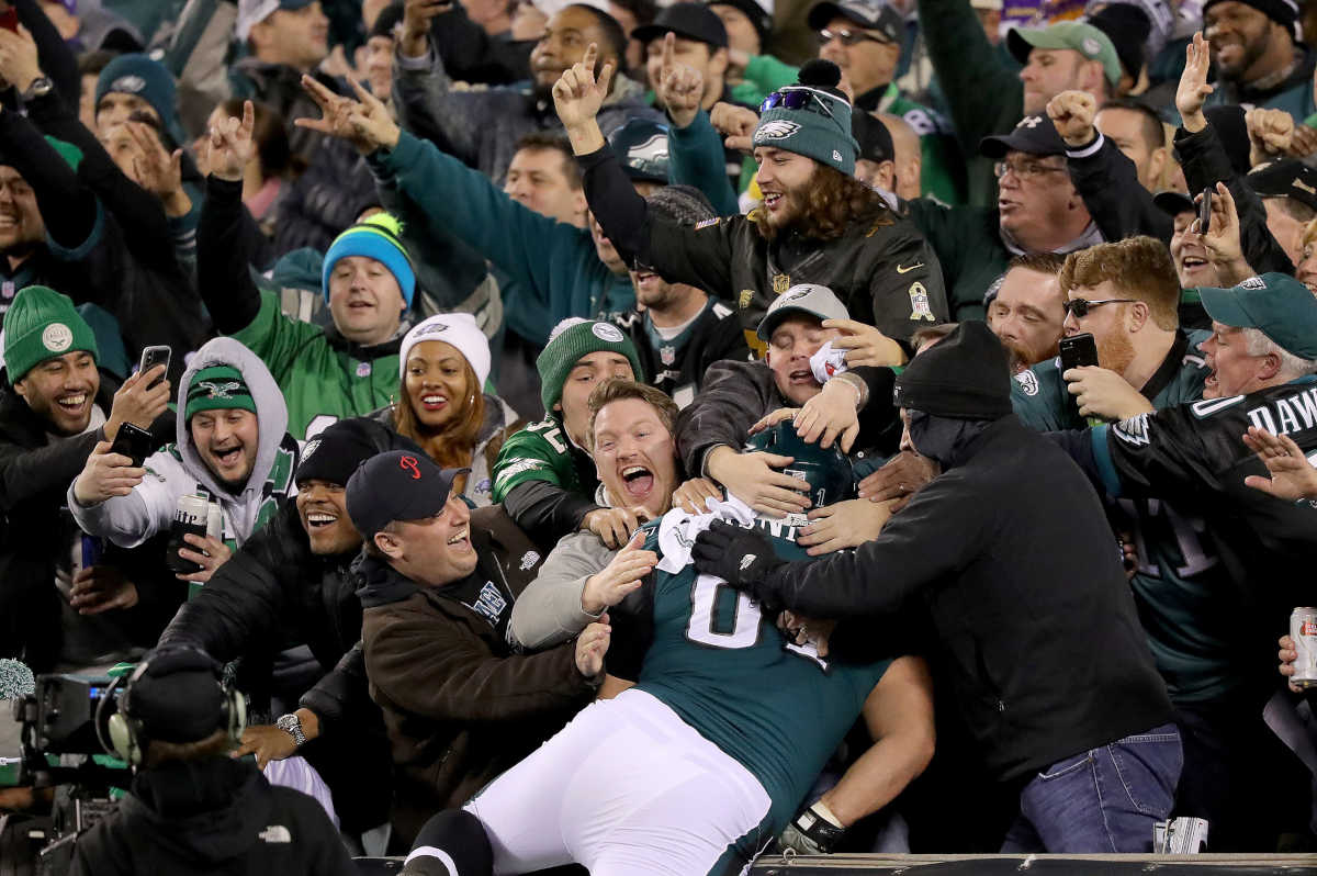 A Philadelphia Eagles fan cheers on his team during the game