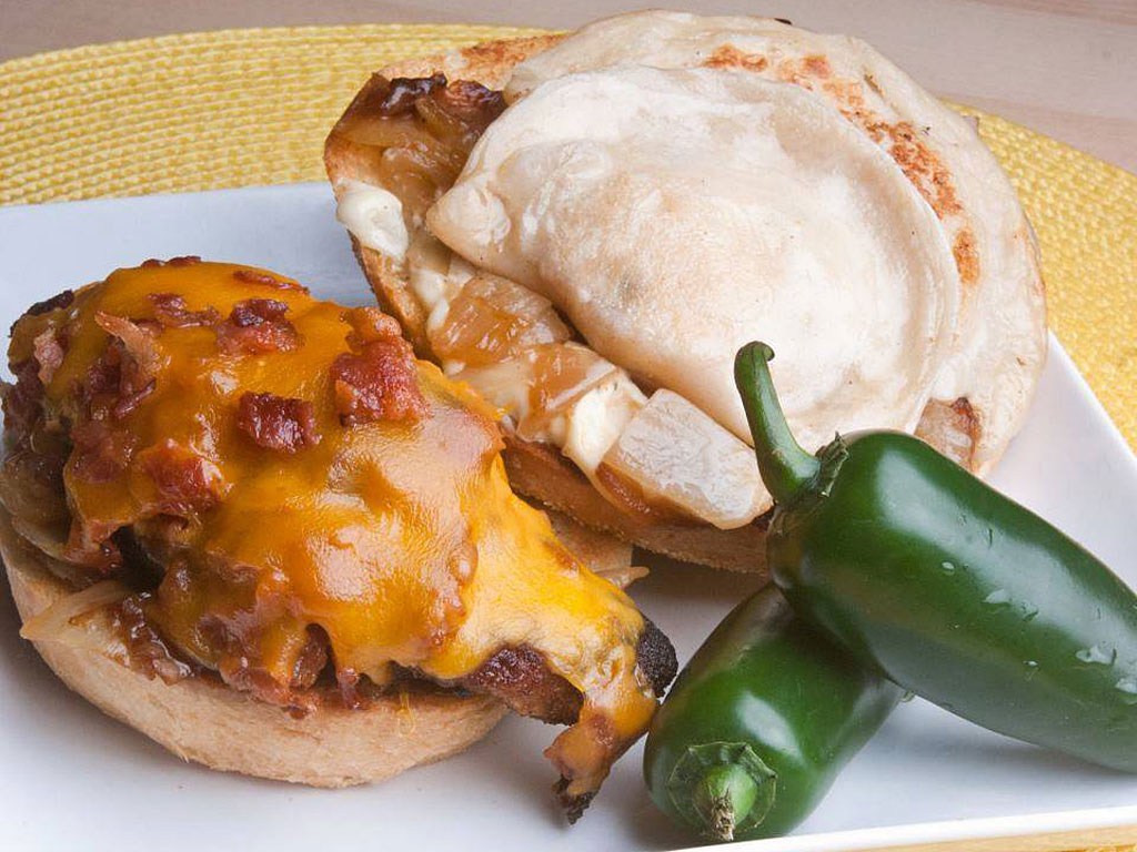 Pierogi inside a sandwich Philly