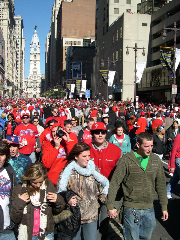 After the parade passed, Broad Street became a sea of people.