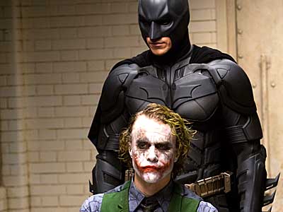 Heath Ledger, with Christian Bale as Batman, is unnervingly creepy at the Joker in "The Dark Knight."