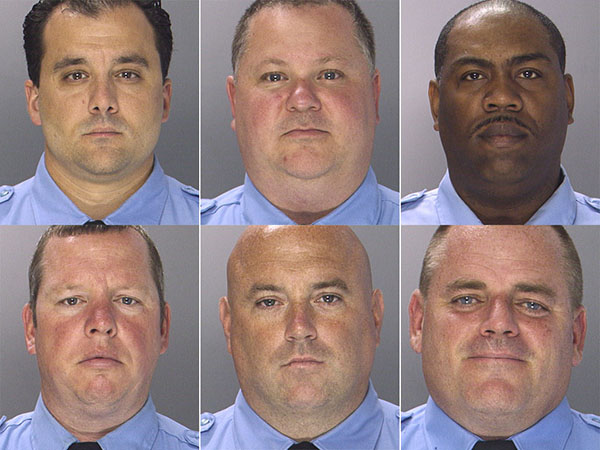 Undated photos, from top left to right, show Philadelphia Police officers Thomas Liciardello, Perry Betts, Linwood Norman and from bottom left to right, Brian Reynolds, John Speiser and Michael Spicer. (Philadelphia Police Department )