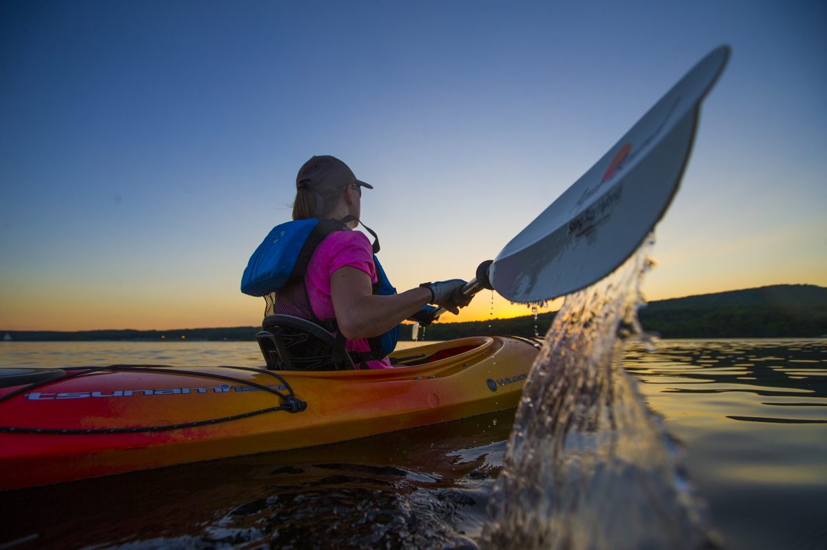 Jill Post participates in a group outing sponsored by L.L. Bean Outdoor Discovery Schools at Nockamixon State Park near Quakertown.  