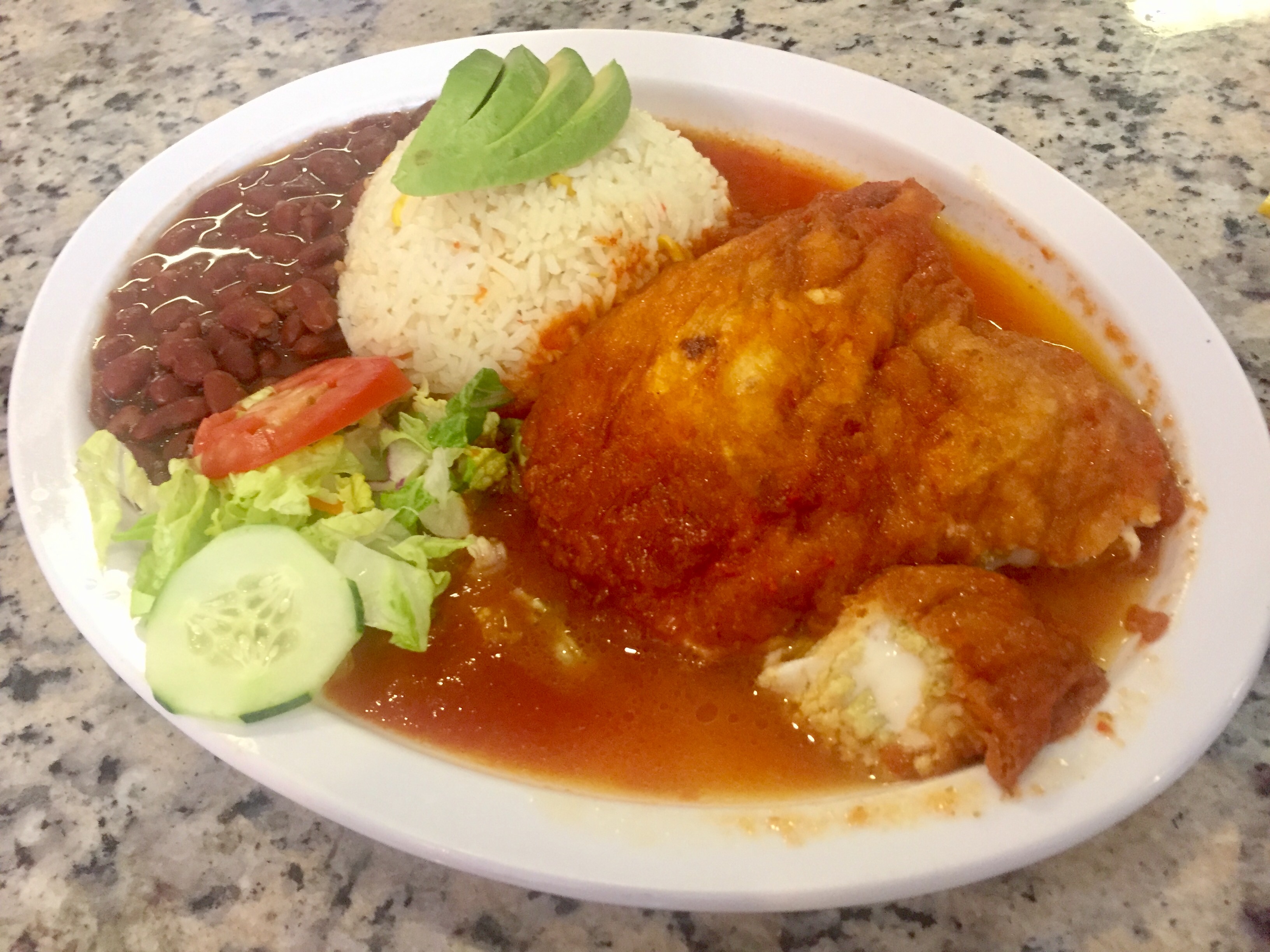 Salvadoran palm tree flowers stuffed with cheese, rellenos de pacayas, at El Cuscatleca in Upper Darby. 