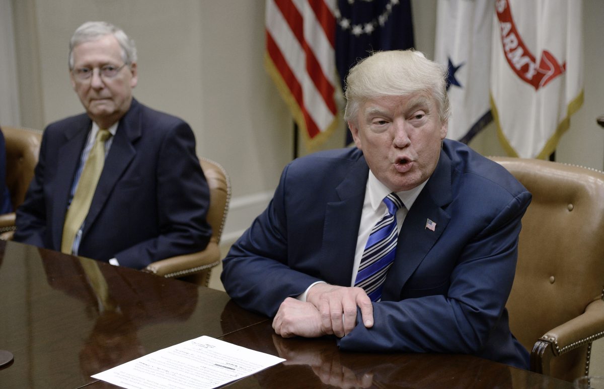 President Trump has asked Senate Majority Leader Mitch McConnell, left, to consider repealing the Affordable Care Act even if it is not replaced.  