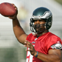 Eagles&acute; Donovan McNabb prepares to throw the football during morning workouts at Lehigh University on Tuesday, July 22, 2008.  Yong Kim / Philadelphia Daily News<br /><br /><br />