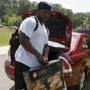 Eagles&acute; rookie Joe Mays pulls out his television and luggage from his car after reporting to Eagles training camp at Lehigh University in Bethlehem, Pa., on July 21, 2008.  Selected veterens and rookies reported, today.  Yong Kim / Philadelphia Daily News<br /><br /><br /><br /><br /><br /><br /><br /><br />
