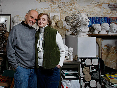 Terminally ill Frank Bender, renowned for helping to identify homicide victims, stands by wife Jan, who is battling lung cancer. "If I go in eight months," the 68-year-old Bender says, "I&acute;ll still feel fulfilled." The plaster casts behind the couple in Bender&acute;s South Street studio are from fine-art bronzes.