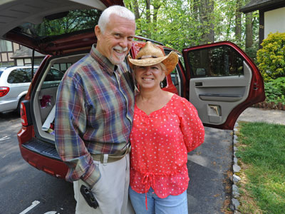 Alison Miller and her husband Chuck Gearing, who are "happily homeless" with their Ford Escape at a friend&acute;s condo in Lumberton where they&acute;re staying briefly on May 1, 2012.  APRIL SAUL / Staff Photographer