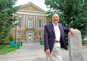 Mayor Frank North at the Merchantville municipal building. Of a merger with Cherry Hill, he said, "I&acute;m not against [a merger] or for it. I&acute;m here to do whatever is right for Merchantville. . . ." (Michael Bryant / Staff Photographer)