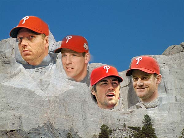 The Four Aces—Roy Oswalt, Roy Halladay, Cole Hamels, and Cliff Lee—in 2011.  That season, Halladay (2nd), Lee (3rd), and Hamels (5th) all finished Top 5  in Cy Young voting. : r/phillies