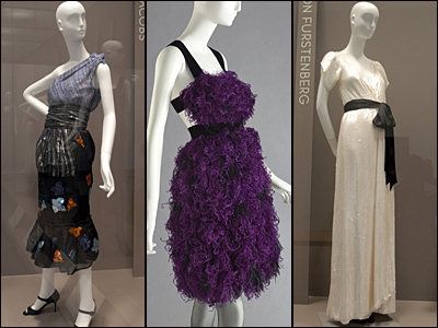 Dresses by designers who benefited by their relationship with Tom Marotta: Marc Jacobs (from left), Peter Som and Diane von Furstenberg.
