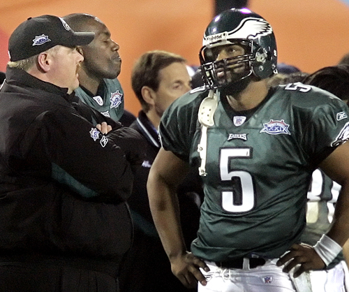 Philadelphia Eagles' Brandon Graham holds up the Vince Lombardi