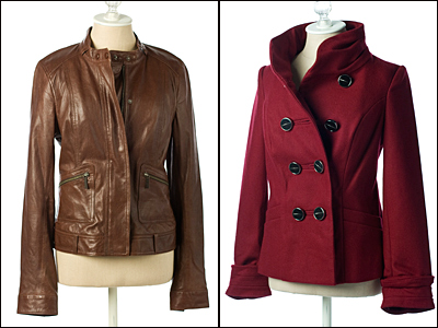 This season&acute;s stylish coats include a leather bomber style from Neiman Marcus and a dark red peacoat from The Limited. (Dallas Morning News/MCT)