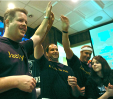 Paesano&acute;s staffers celebrate the victory.