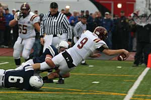 <b>John Spofford</b> of Wayne is the winner of this week’s Rally Photo of the Week contest for this image of Haverford School quarterback Matt Lengel stretching his way into the end zone in his team’s win over Episcopal Academy.