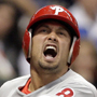 Phillies Shane Victorino fouls a ball off his foot. Ron Cortes / Staff Photographer <br />