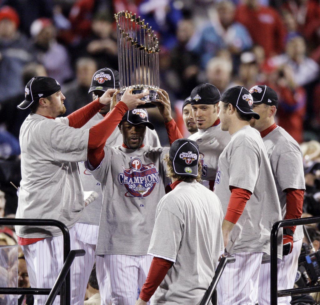Majestic Philadelphia Phillies PAT BURRELL 2008 World Series Champions –