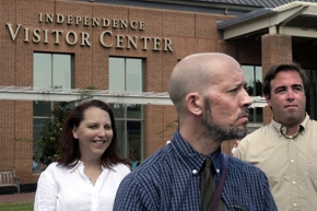 Tour guides (from left) Ann Boulais, Josh Silver and Mike Tait are challenging the city&acute;s plans to enact a guide licensing system. 