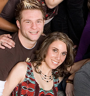 Nicole Tranquillo, who&acute;ll be returning to the University of the Arts soon, with Blake Lewis in a group shot of last season&acute;s Top 24. Tranquillo said she and Lewis, who finished second to Jordin Sparks, hit it off with their interests in similar music. 
