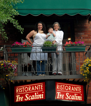 The proof is in the palate: The pastas at Tre Scalini are made elsewhere these days but "they are excellent," says Craig LaBan. "...  I really feel the quality has not suffered." Above, three generations on the balcony at the Passayunk Avenue restaurant (from left): daughter-manager Francesca DiRenzo, her daughter Gisella, and chef-owner Franca Di Renzo.