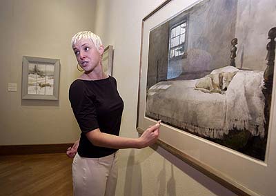 Victoria Wyeth, the only grandchild of Andrew Wyeth, during a 2006 tour at the Brandywine River Museum.  She discusses a work of Andrew's, 