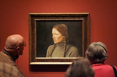 An Andrew Wyeth painting entitled Braids, of his Helga almost looks back at a visitor during a members preview today (01/16/09) at the Philadelphia Museum of Art. ( David Swanson / Inquirer ) 